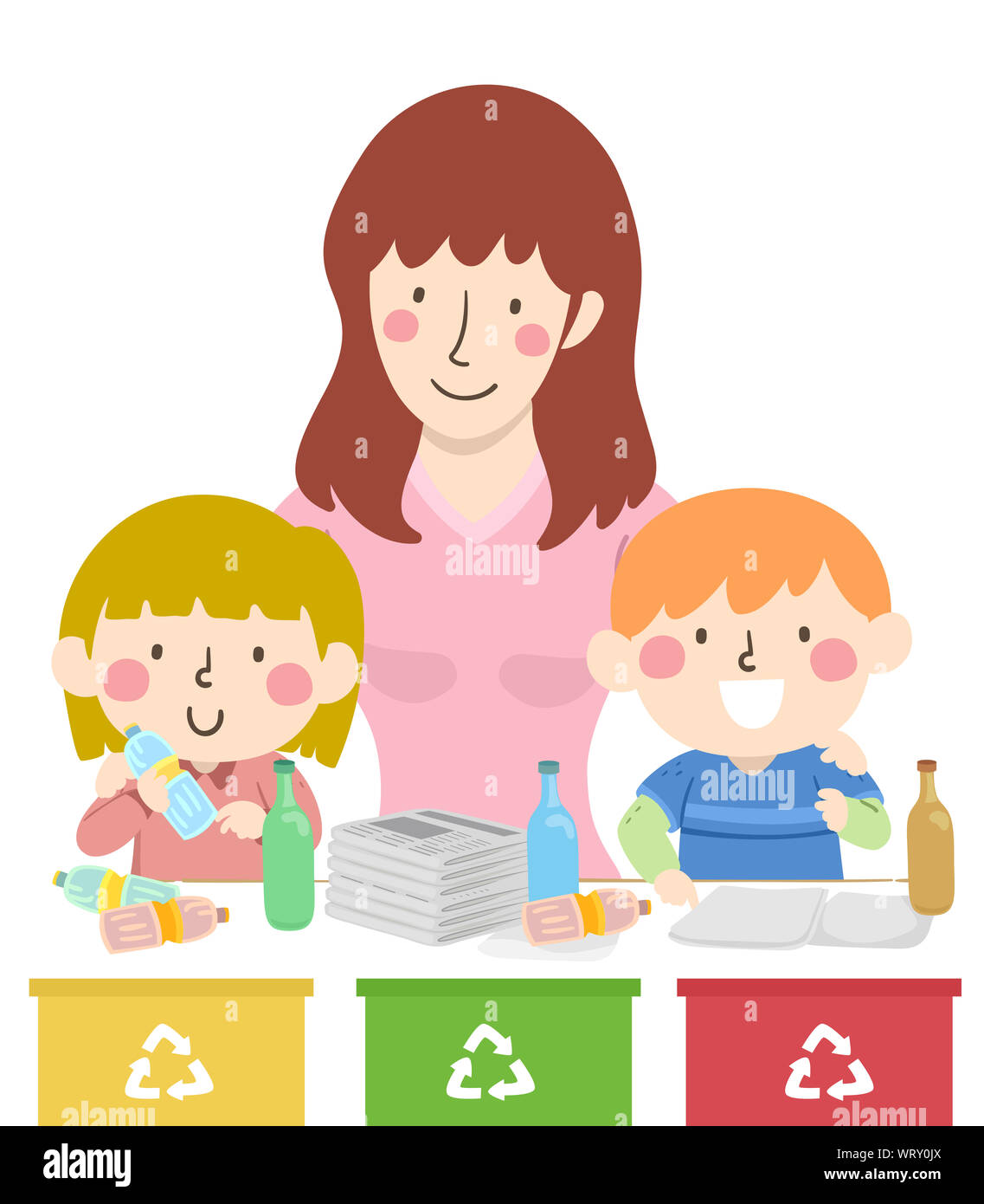 Abbildung Ein Lehrer Unterrichten Kinder Recycling In Glas Mit Verschiedenen Containern Fur Die Sortierung Stockfotografie Alamy