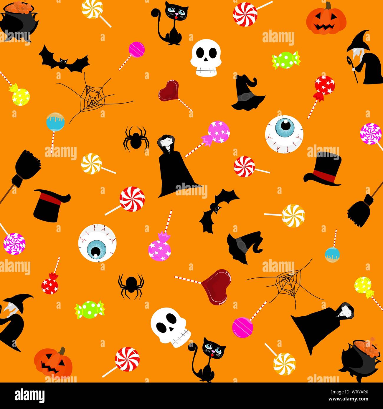 Happy Halloween Hintergrund Vector Illustration, Schnitt mit Zeichentrickfiguren ￼eingestellt Stock Vektor