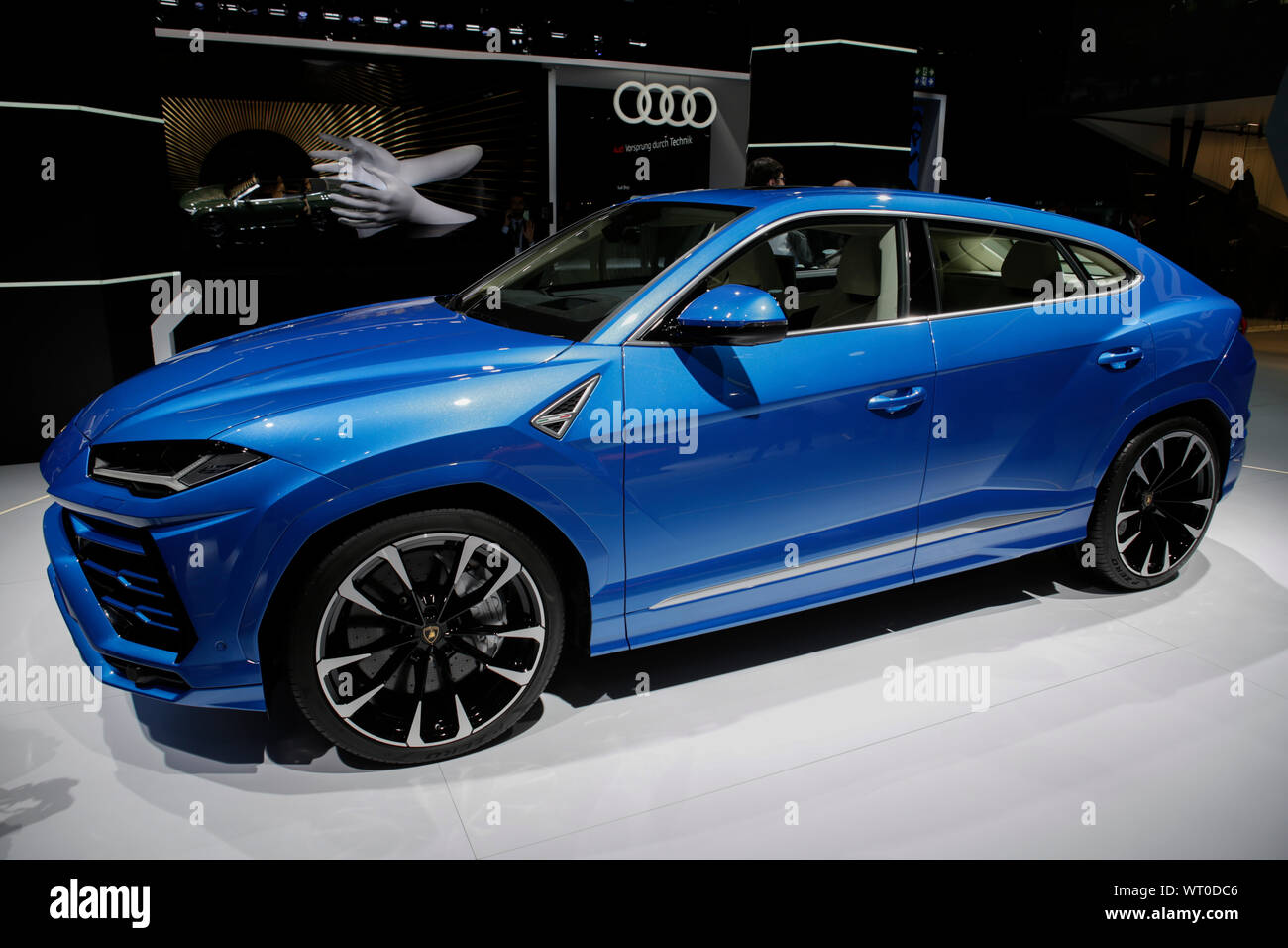 Frankfurt am Main, Deutschland. 10 Sep, 2019. Italienische Autohersteller Lamborghini zeigt die SUV-urus am 2019 Internationale Automobil-Ausstellung (IAA). (Foto von Michael Debets/Pacific Press) Quelle: Pacific Press Agency/Alamy leben Nachrichten Stockfoto