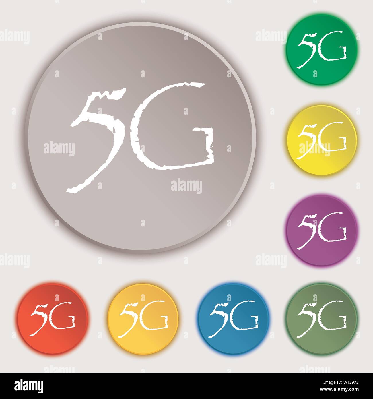 5G Zeichen Symbol. Mobilfunk-Technologie-Symbol. Symbole auf acht flachen Tasten. Vektor Stock Vektor
