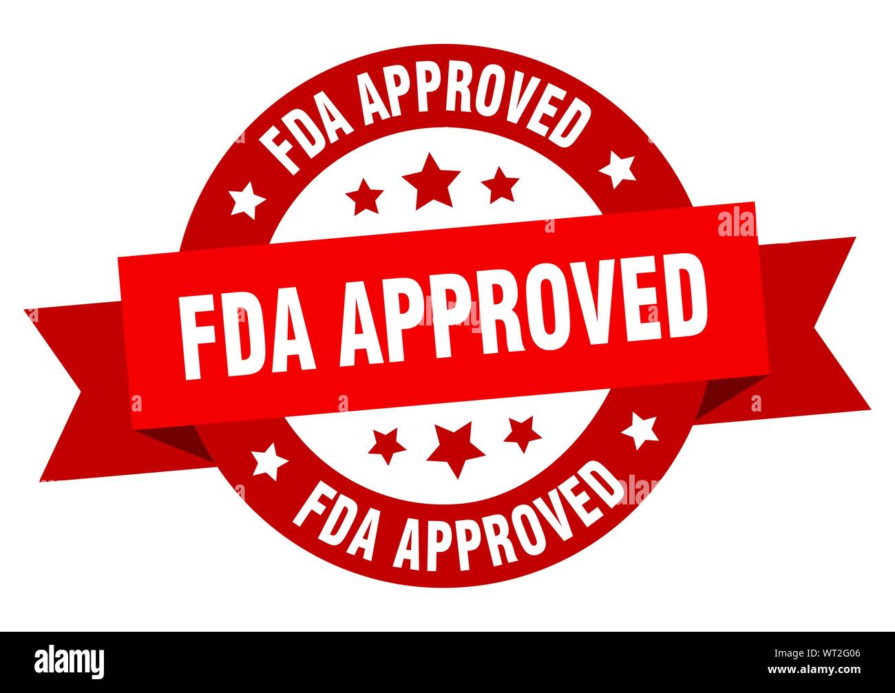 Fda genehmigt Ribbon. FDA genehmigt Runde rote Zeichen. FDA genehmigt Stock Vektor