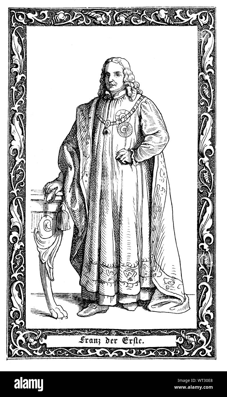 Franz I., Kaiser des Heiligen Römischen Reiches und Großherzog der Toskana. Franz Stephan von Lothringen, 1708-1765, von 1745 als Franz I. als Kaiser des Heiligen Römischen Reiches, Digital verbesserte Reproduktion einer Abbildung aus dem 19. Jahrhundert Stockfoto