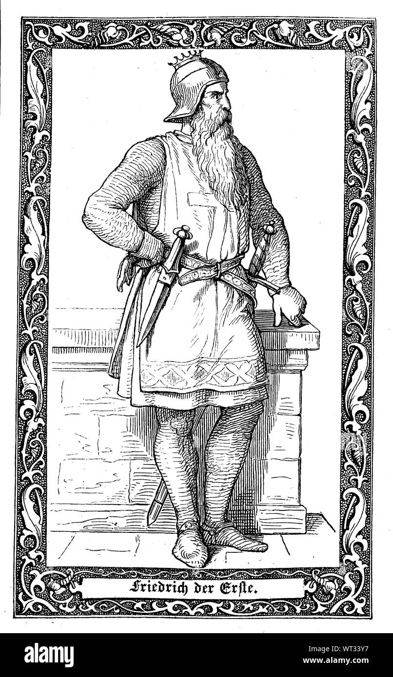 Friedrich I., auch als Friedrich Barbarossa, Kaiser des Heiligen Römischen Reiches ab dem 2. Januar 1155 bis zu seinem Tod bekannt. Friedrich I., genannt Barbarossa, 1122-1190, Adelsgeschlecht der Staufer, von 1155 bis 1190 Kaiser des römisch-deutschen Reiches, Digital verbesserte Reproduktion einer Abbildung aus dem 19. Jahrhundert Stockfoto