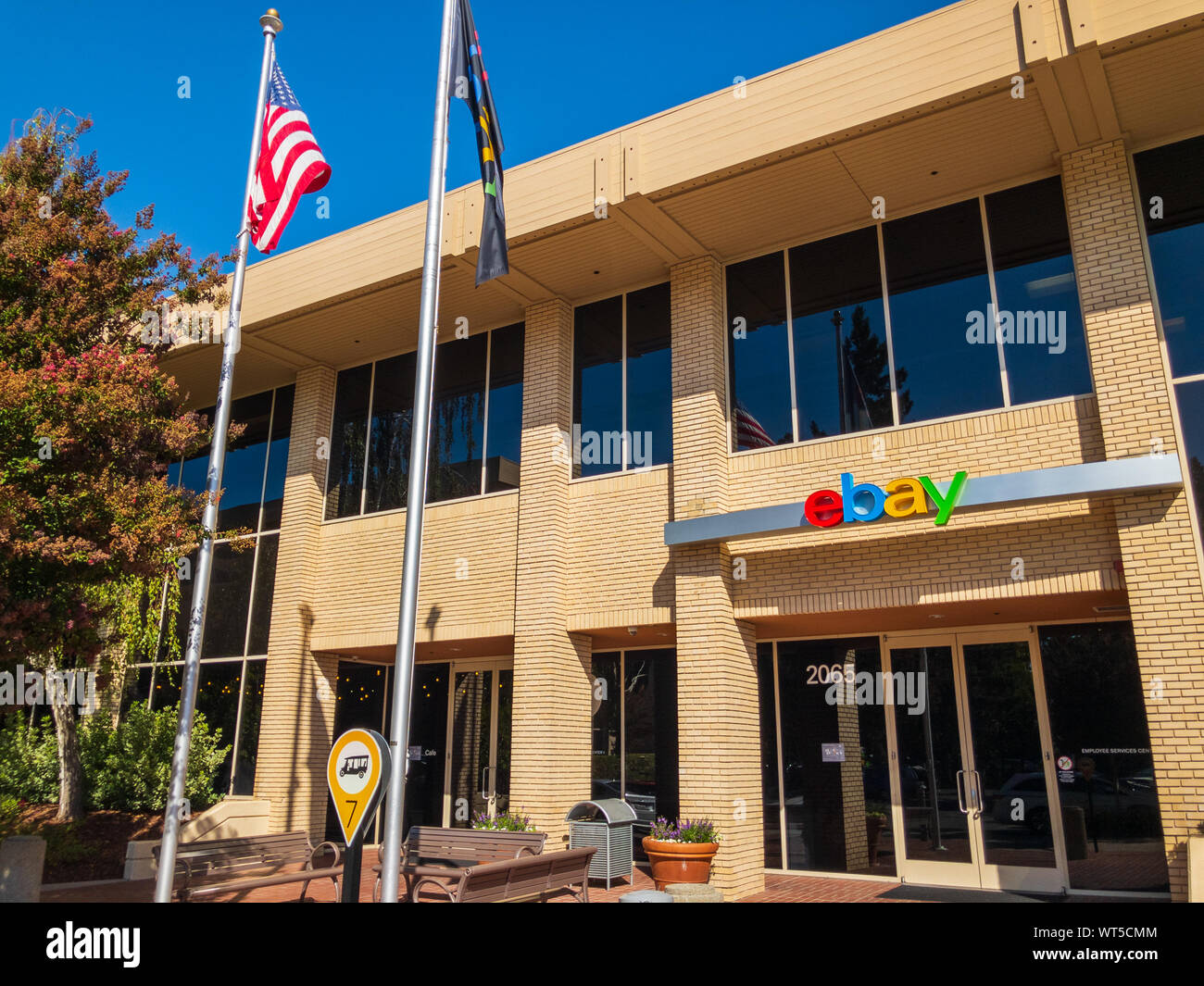 San Jose, USA - 10. September 2018: Ebay outdoor Logo in der Zentrale in Silicon Valley Stockfoto