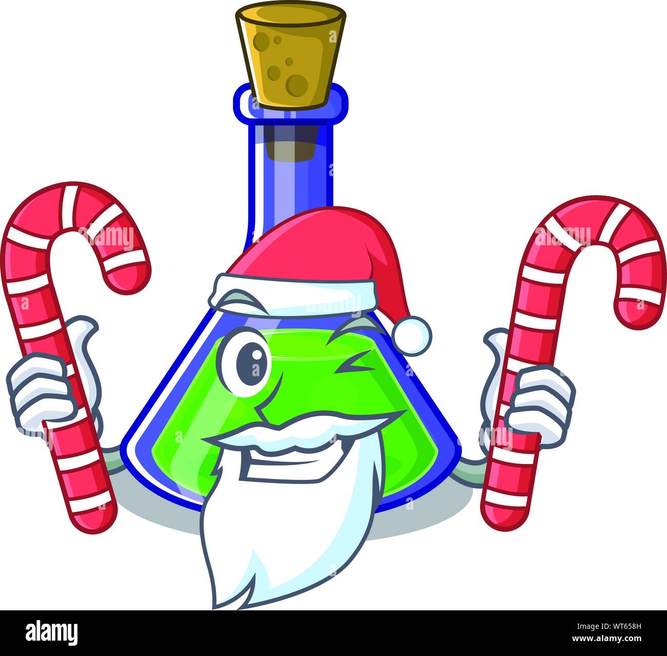 Santa mit Süßigkeiten Zaubertrank auf der Cartoon Tabelle Vector Illustration Stock Vektor