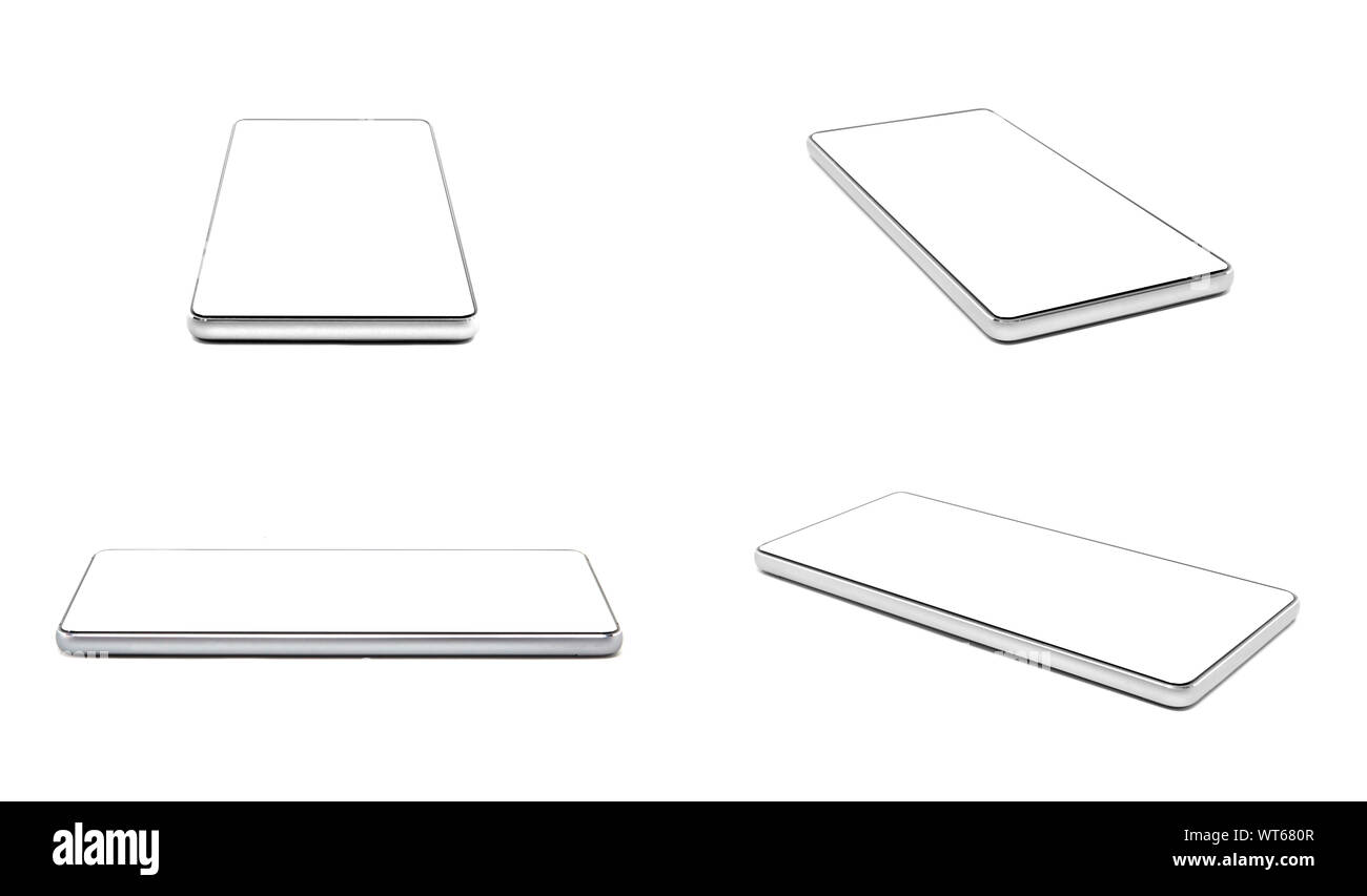 Leerer Bildschirm Mobiltelefon auf weißem Hintergrund. Stockfoto