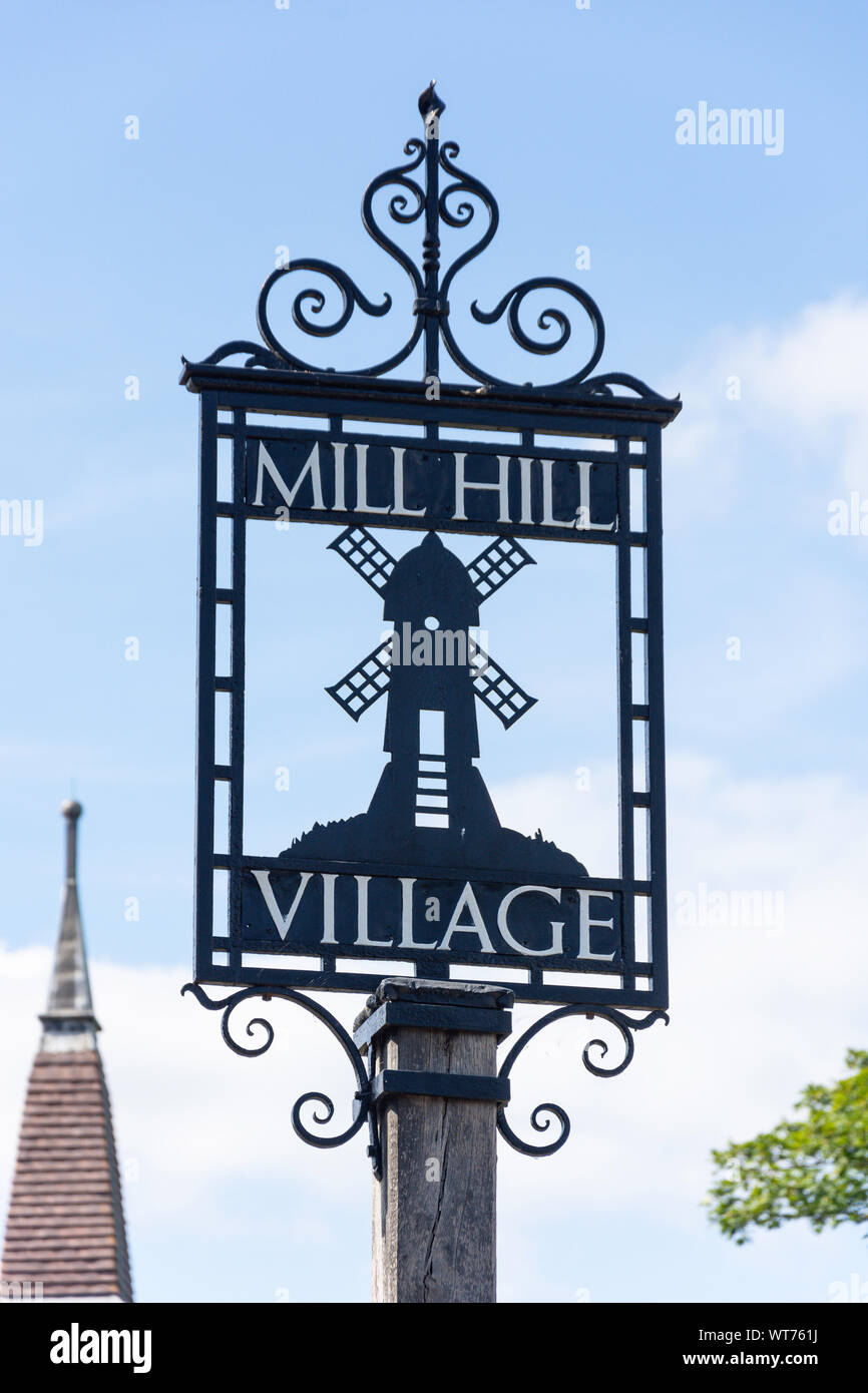 Ortsschild, Milespit Hill, Mill Hill Village, Mill Hill, London Borough von Barnett, Greater London, England, Vereinigtes Königreich Stockfoto