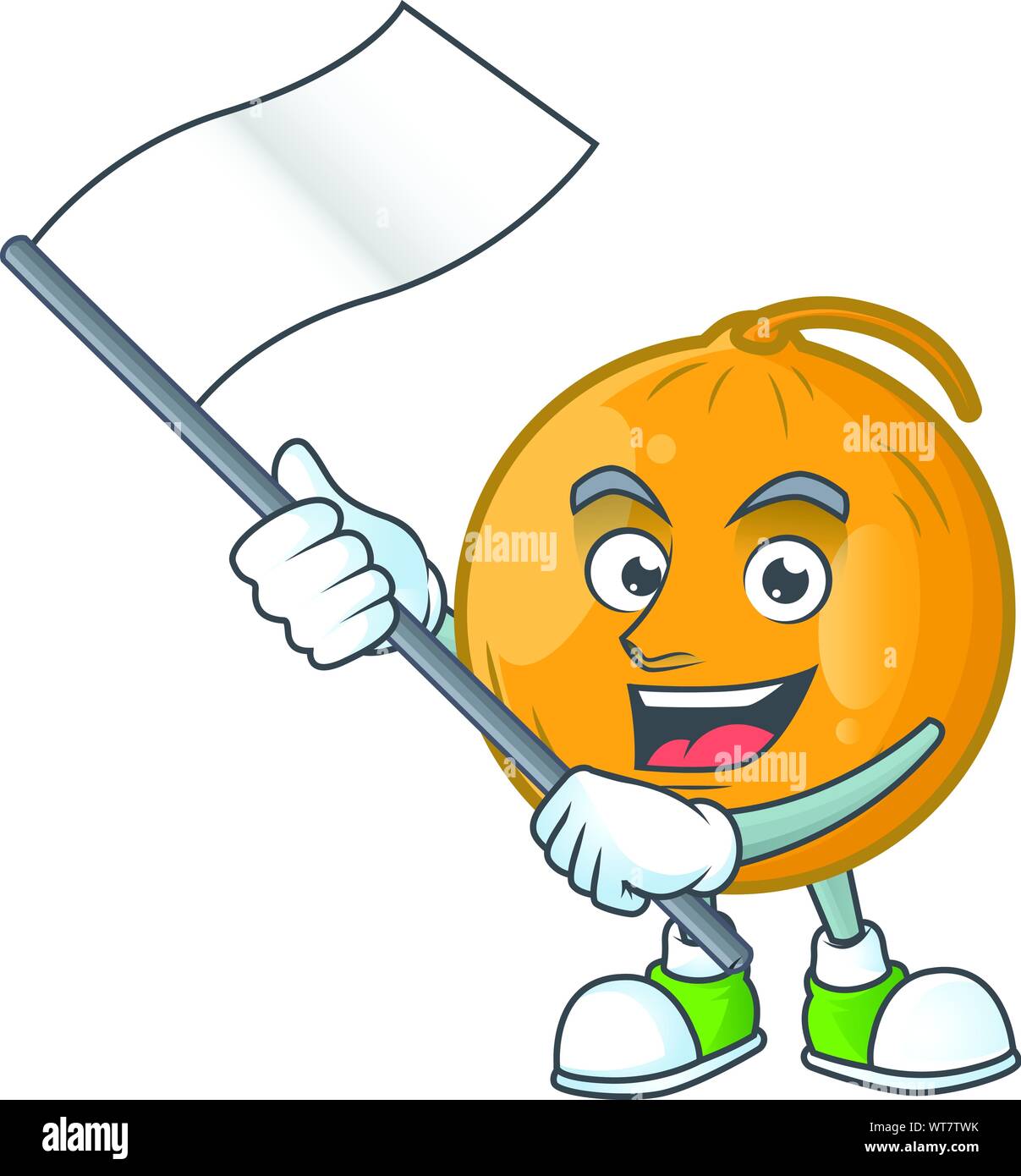 Mit Flagge casaba Melone Frucht Cartoon auf weißem Hintergrund Vector Illustration Stock Vektor