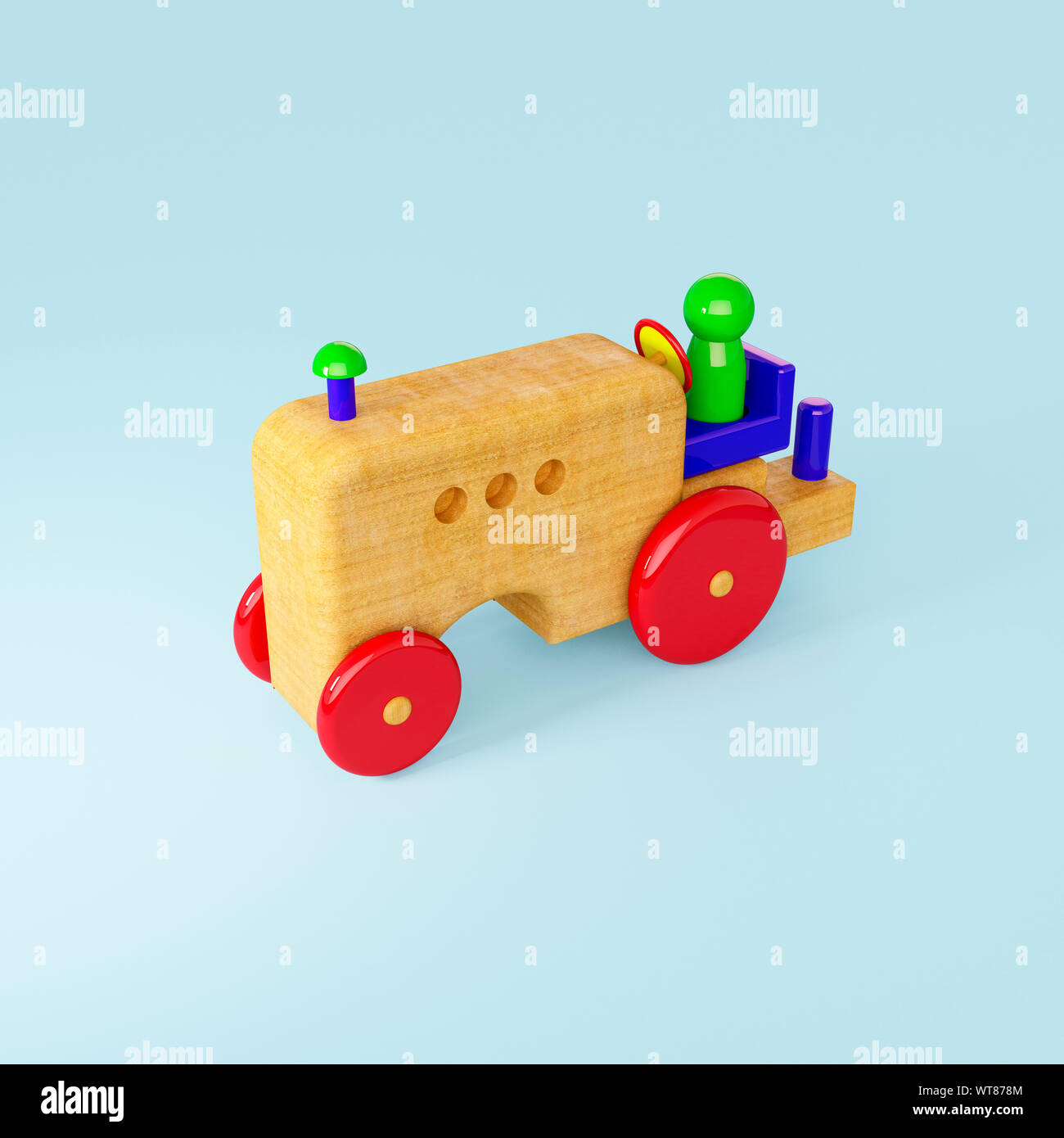 Kinder Holzspielzeug, eine hölzerne farm Traktor und Landwirt Spielzeug Stockfoto