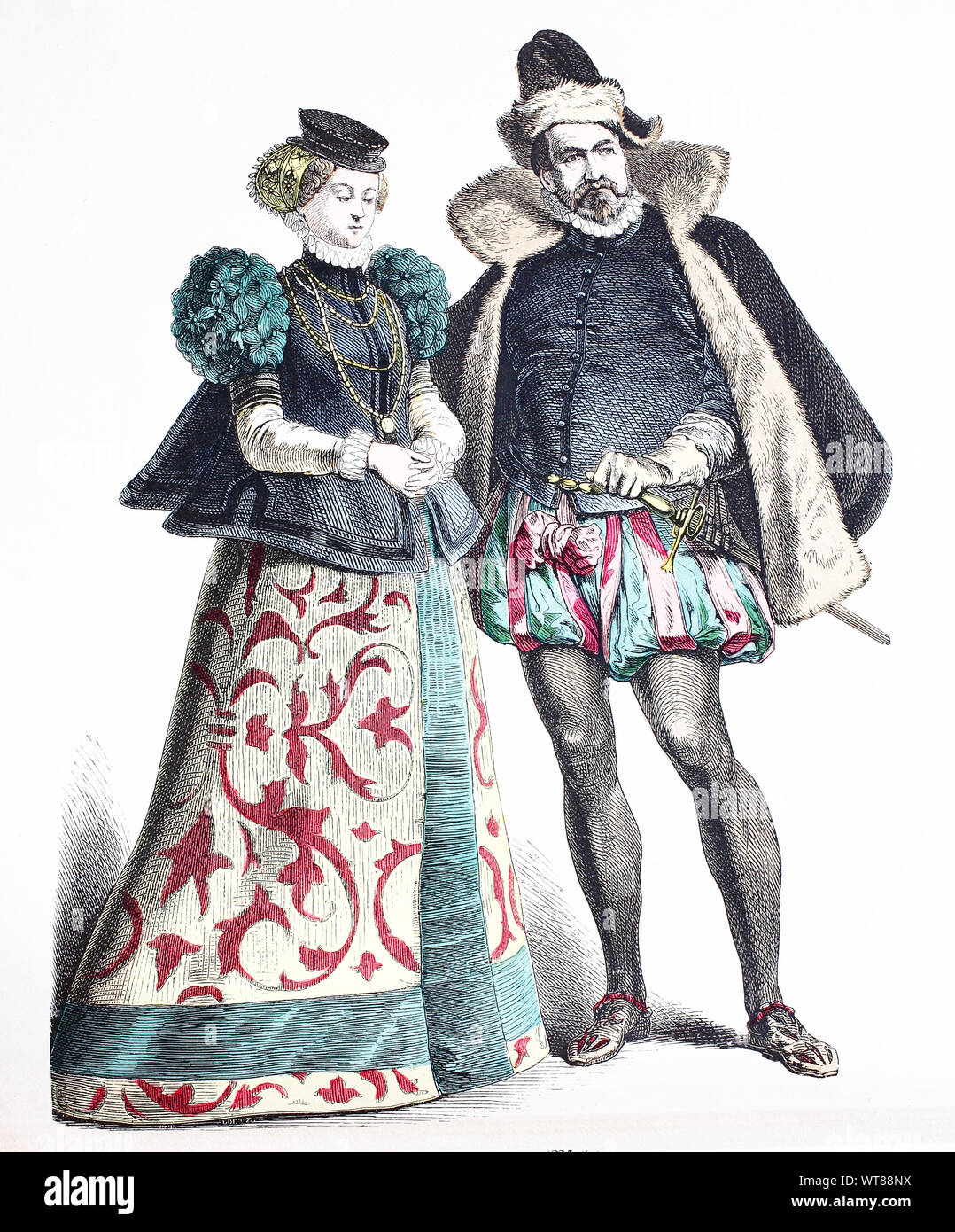 Nationale Kostüm, Kleidung, Geschichte der Kostüme, deutsche Adlige aus der  Pfalz, ca. 1565-1595, Volkstracht, Kleidung, der Kostüme, deutsche  Edelleute aus der Weinstraße, ca 1565-1595 Stockfotografie - Alamy