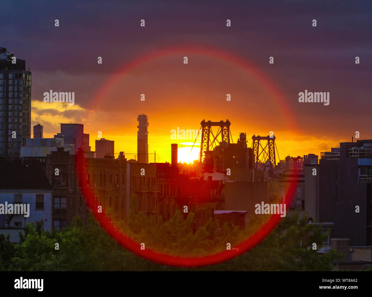 Blick auf Lower Manhattan von Osten Williamsburg, Brooklyn Stockfoto