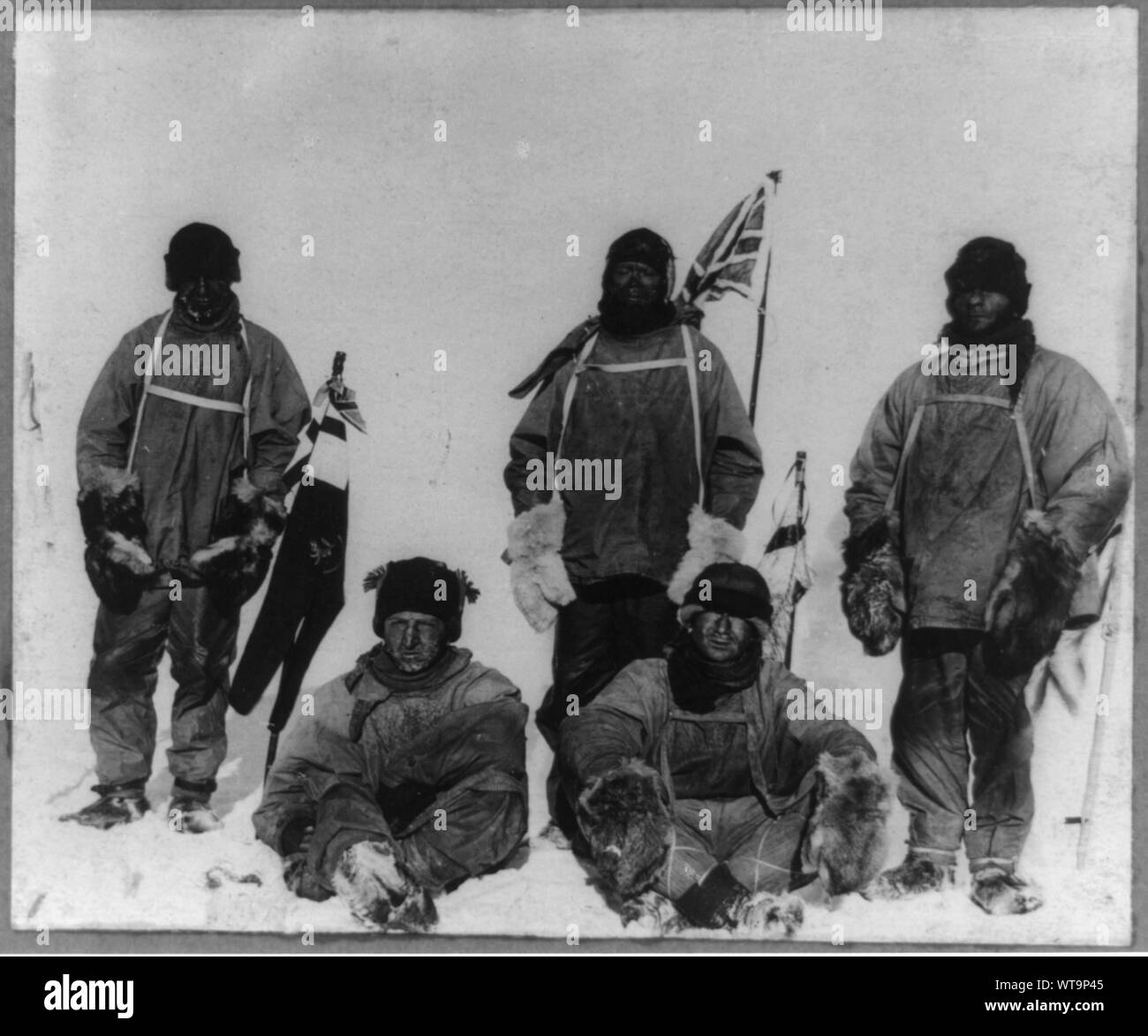 Mitglieder der Terra-Nova-Expedition am Südpol: Robert Falcon Scott, Lawrence Oates, Henry R. Bowers, Edward A. Wilson, und Edgar Evans Stockfoto