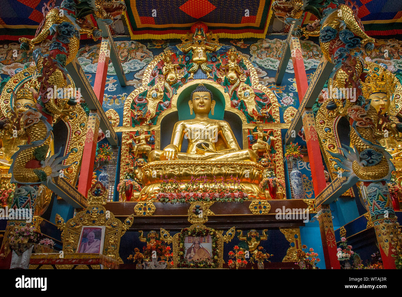 Golden Buddha Statue in Lotus Position Stockfoto
