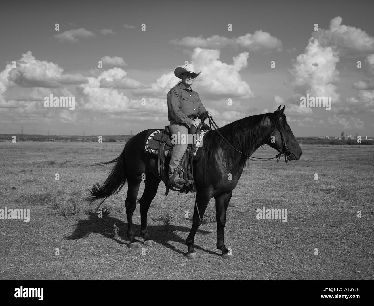 Michelle Cannon, Inhaber der Kanone Quarter Horse Ranch in der Nähe von Venus im Norden - zentrales Texas, verbringt viele Stunden jede Woche unter den Pferden Stockfoto