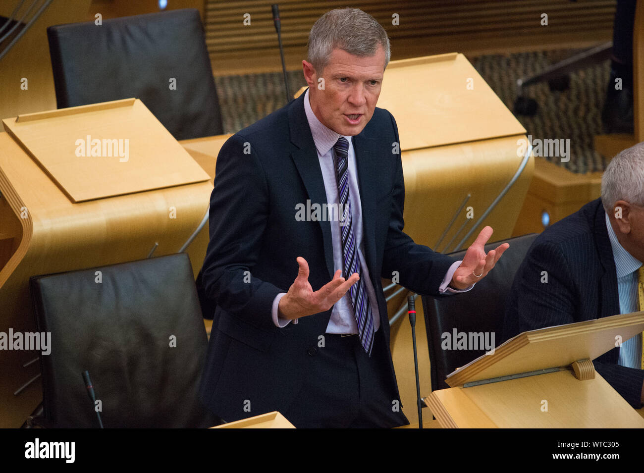 Edinburgh, Großbritannien. 5. September 2019. Im Bild: Willie Rennie MSP-Führer der schottischen Liberaldemokratischen Partei. Schottische Regierung Debatte: die Vermeidung einer No Deal Ausfahrt aus der EU. Das Parlament stimmt zu, dass die UK sollte unter keinen Umständen der EU auf einem Nicht-deal Basis verlassen, und verurteilt die Federung des Premierminister des britischen Parlaments ab 9. September bis 14. Oktober 2019. Das Ergebnis der Division ist: Für 87 gegen 28, Enthaltungen 0. Colin Fisher/CDFIMAGES.COM Stockfoto