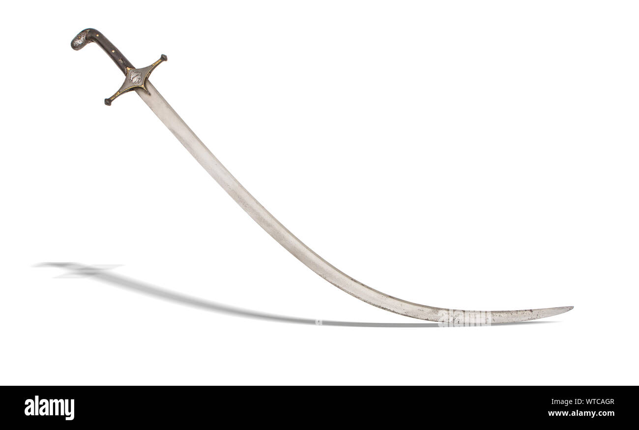 Shamshir Schwert des 19. Jahrhunderts. Ein shamshir ist eine Art des Nahen Ostens Schwert mit einer radikalen Kurve. Stockfoto