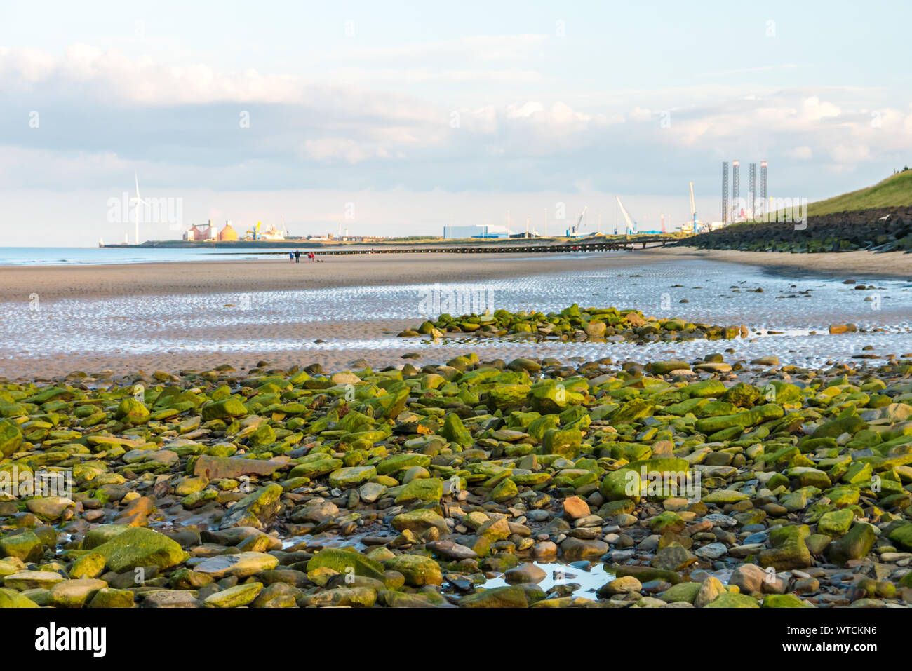 Blick über cambois Strand in Richtung Blyth, Northumberland Stockfoto