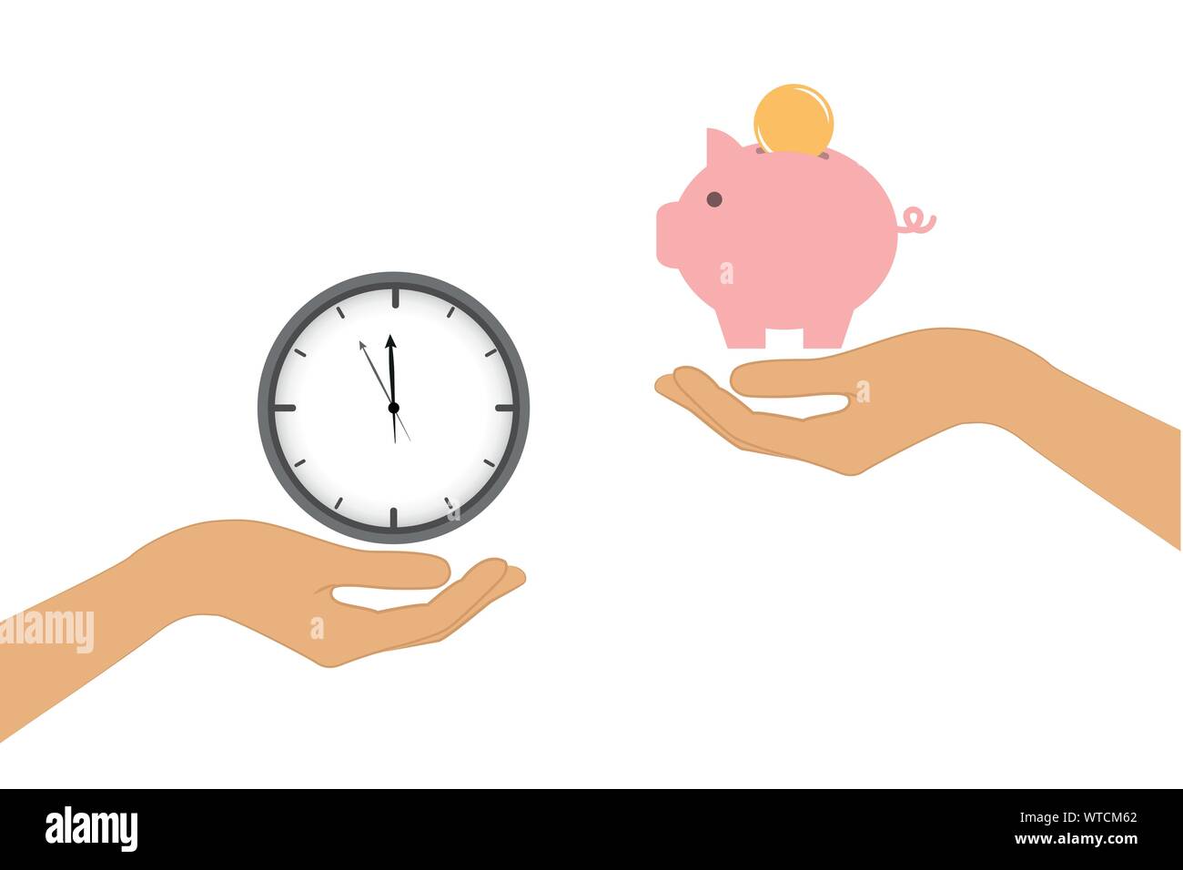 Zeit und Geld wechseln Konzept mit menschlichen Händen Vektor-illustration EPS 10. Stock Vektor