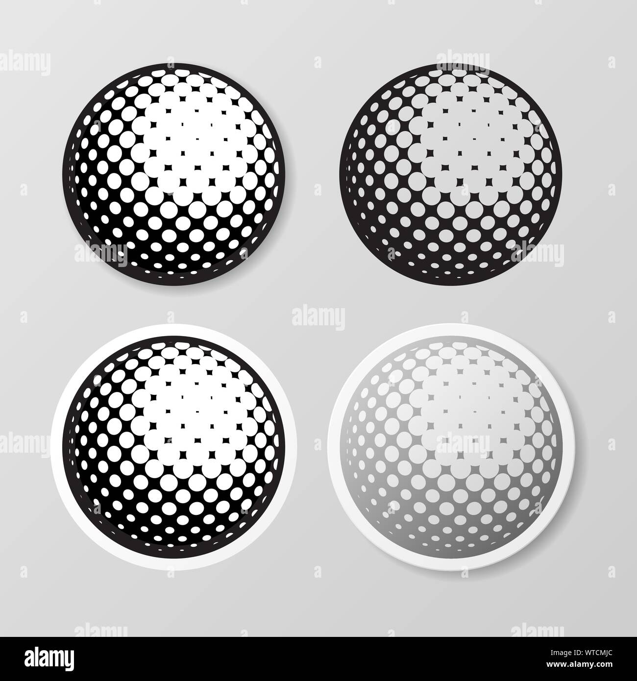 Satz von vier Golf ball Aufkleber auf grauem Hintergrund Stock Vektor