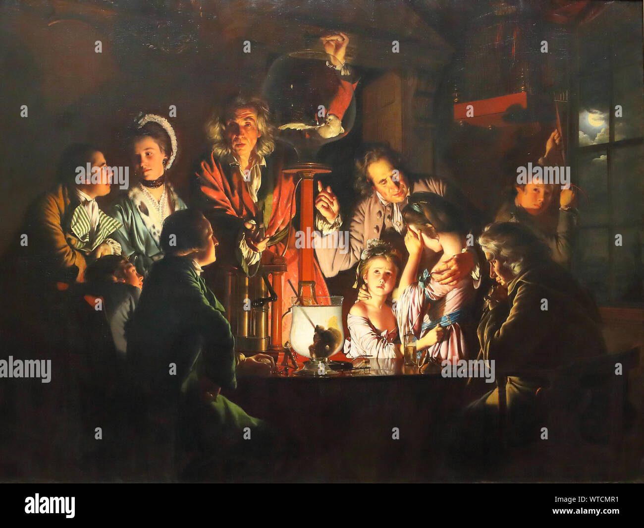 Ein Experiment an einem Vogel in der Luft Pumpe von Joseph Wright "Derby" an der National Gallery, London, UK Stockfoto