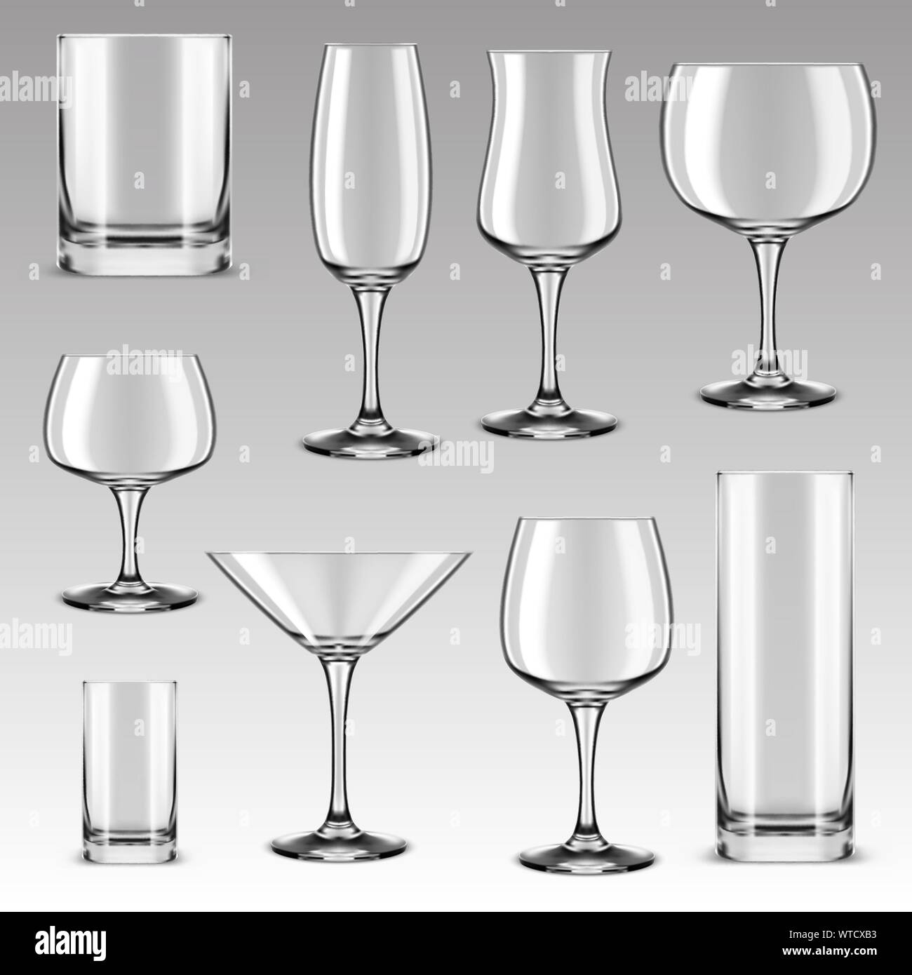 Satz von Glas für Alkohol trinken, Wasser Stock-Vektorgrafik