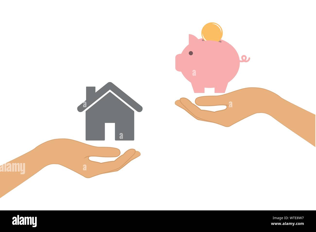 Haus kaufen Immobilien Preis piggy Bank ändern Konzept mit menschlichen Händen Vektor-illustration EPS 10. Stock Vektor