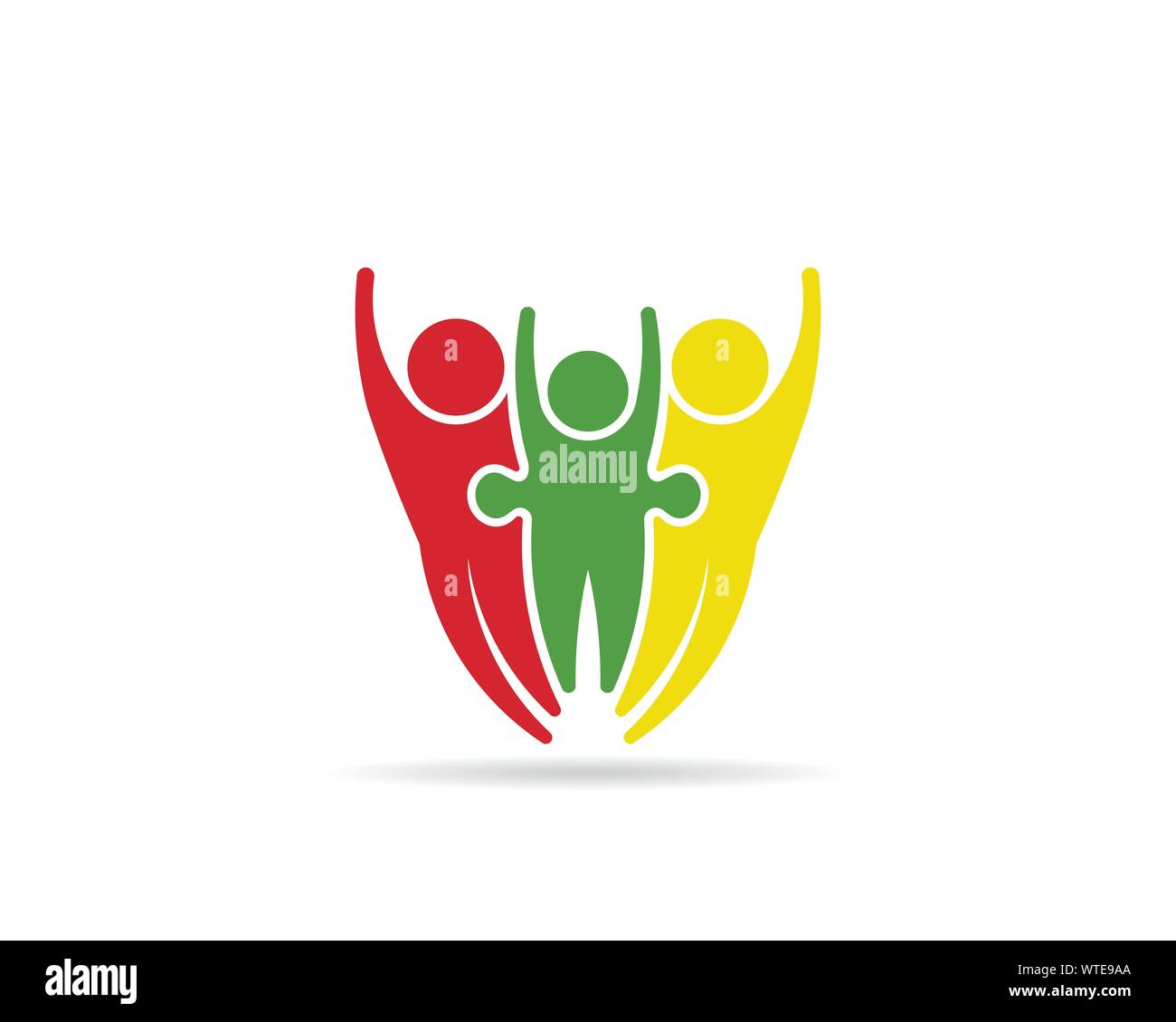 Glückliche Erwachsene Unterstützung kid Leute Logo Design Illustration, Familie Konzept. Puzzle wie Verbindung Stock Vektor
