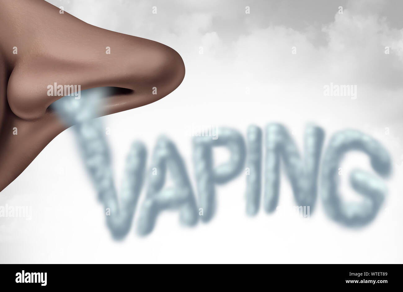 Vaping Gesundheitsrisiko als Nase Einatmen von Dampf Rauch oder Dampf aus  einem elektronischen Zigarette in einem 3D-Illustration Stil  Stockfotografie
