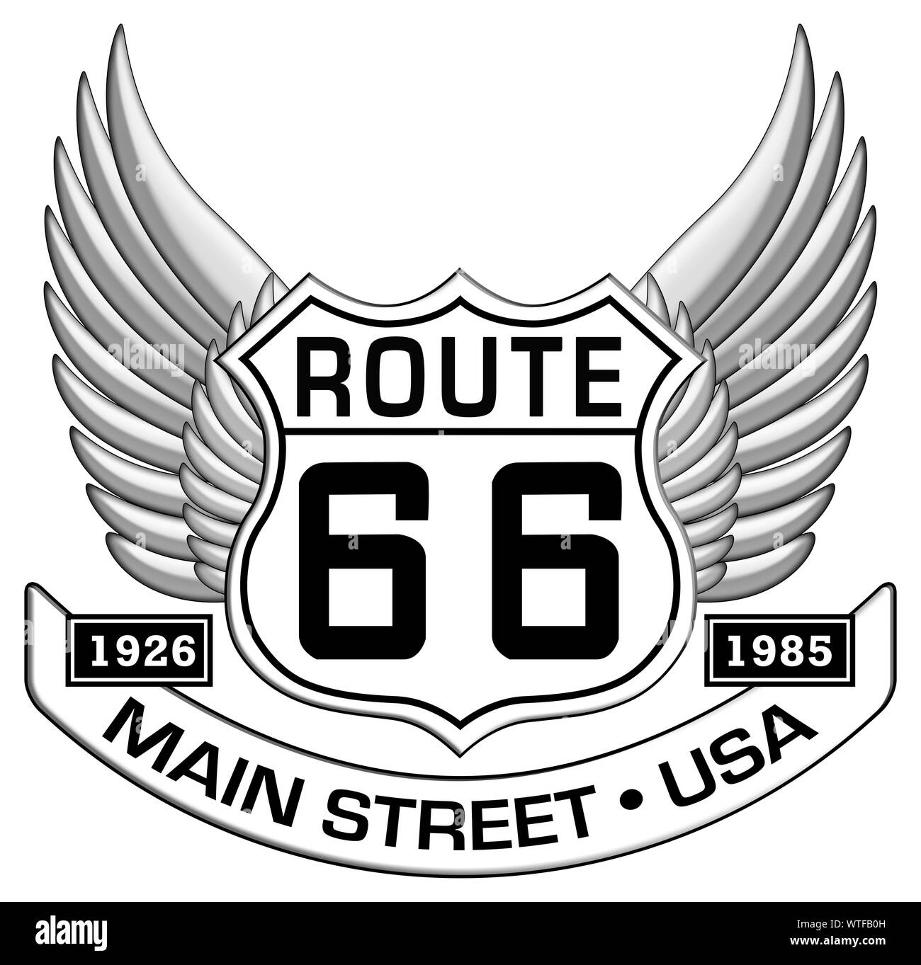 Route 66-Main Street USA - retro style biker Emblem mit Flügeln Stockfoto