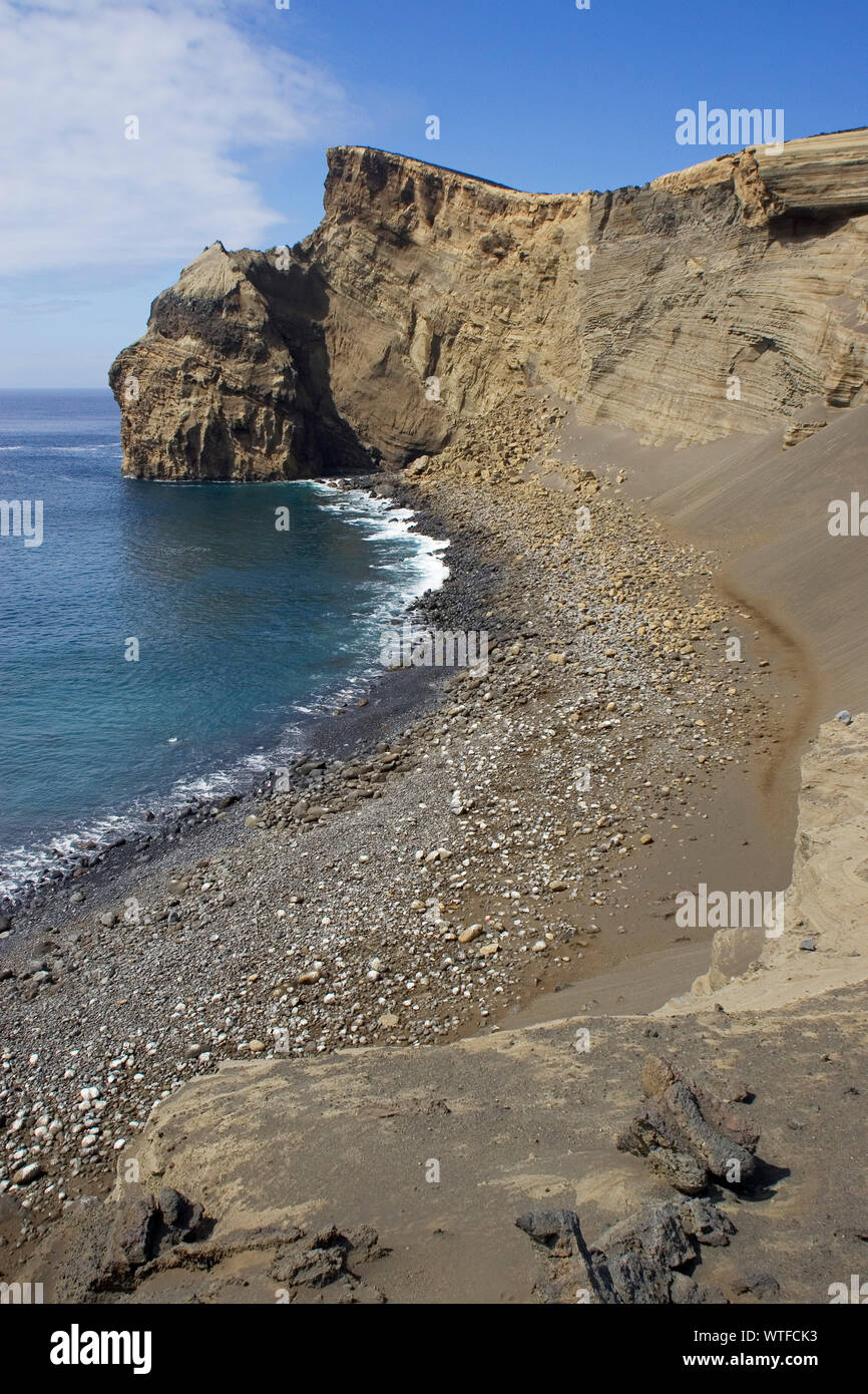 Schichten vulkanischer Asche Ponta Dos Capelinhos Insel Faial Azoren Portugal Stockfoto