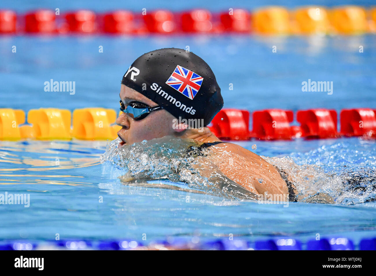 LONDON, VEREINIGTES KÖNIGREICH. 11 Sep, 2019. Eleanor Simmonds von Großbritannien in WomenÕs 200 m Individuelle Medley SM6 Final bei Tag Drei Von 2019 Welt Para Schwimmen Allianz Meisterschaften bei London Aquatics Center am Mittwoch, den 11. September 2019. LONDON ENGLAND. Credit: Taka G Wu/Alamy leben Nachrichten Stockfoto