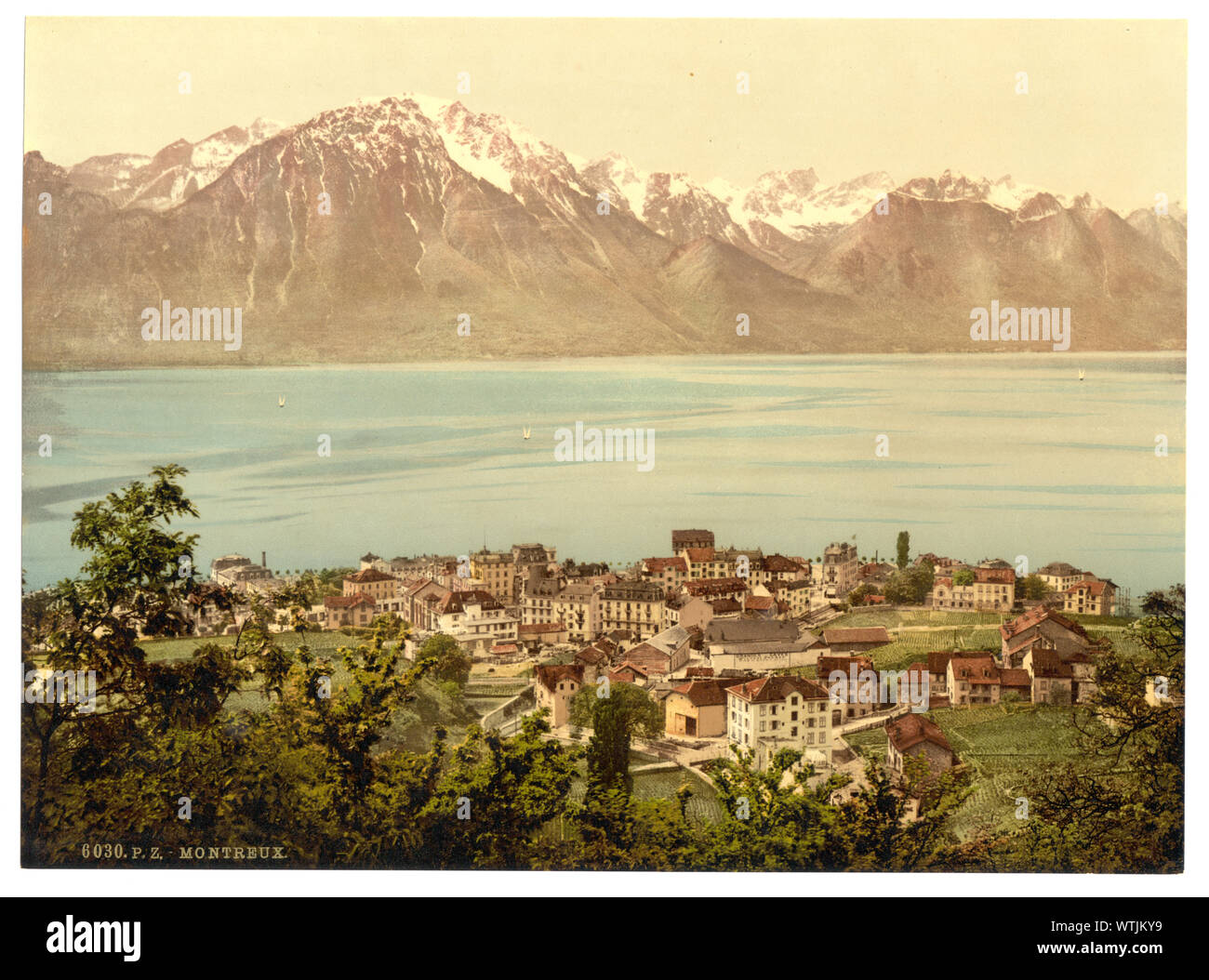 Montreux, Savoyen Berge, Genfer See, Schweiz; Drucken. 6030.; Teil: Ansichten der Schweiz in der Photochrom print Collection.; Titel von den Detroit Publishing Co., Katalog J - Ausland abschnitt, Detroit, Mich.: Detroit Publishing Company, 1905.; Stockfoto