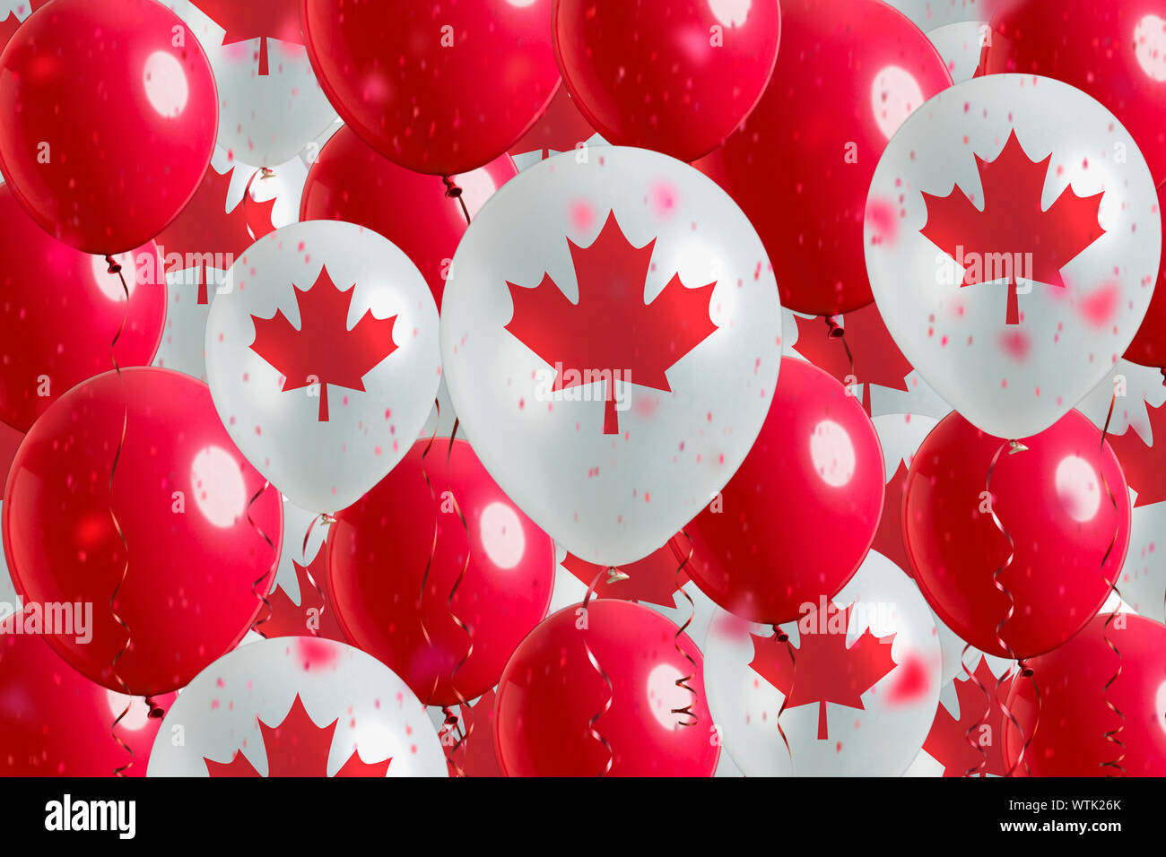 Rote und weiße Luftballons mit Kanadischer Ahorn Blätter Stockfoto