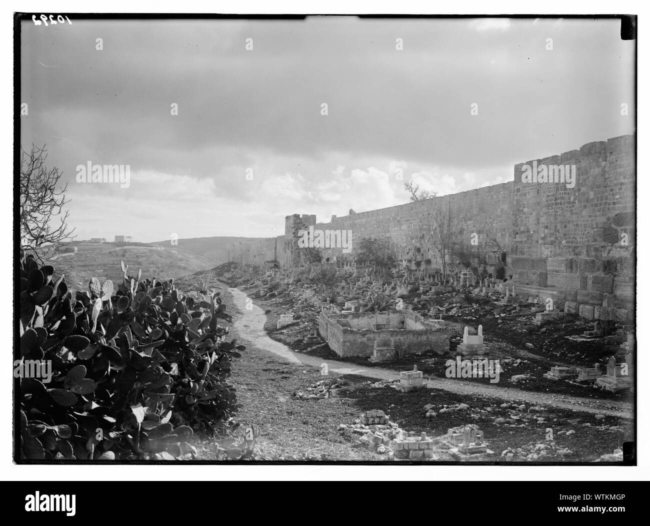 Moslemische [d. h., der Muslimischen] Friedhof ohne die Stadtmauer im Osten [Jerusalem] Stockfoto