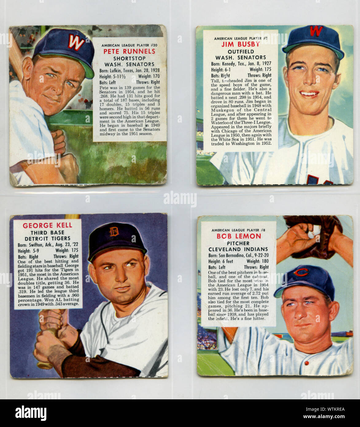 Sammlung der Rote Mann Tabak Baseball Karten aus den 1950er Jahren, die beliebte Star Spieler aus allen Mannschaften in den grossen Ligen. Stockfoto