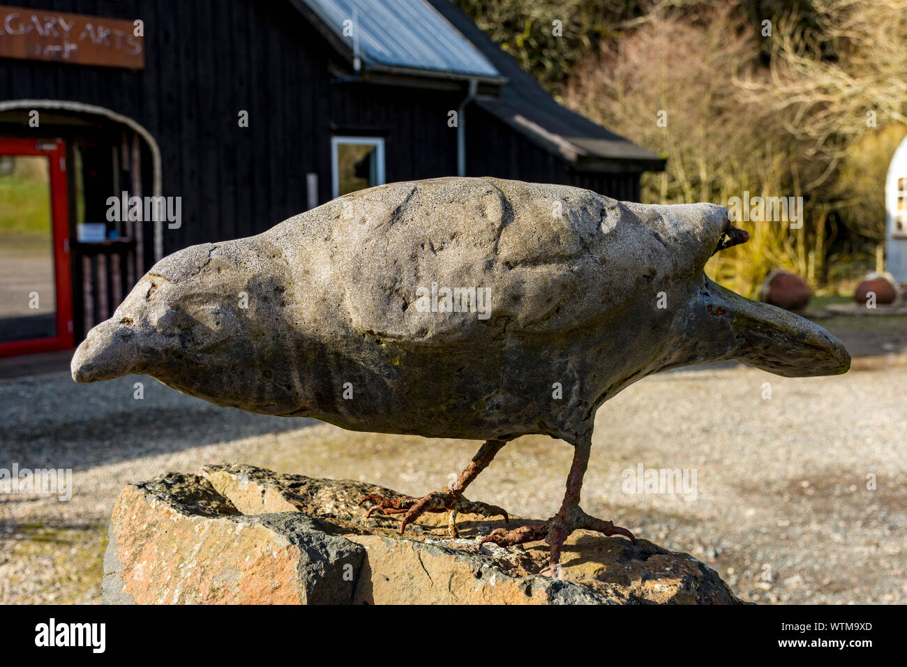 Vogel Skulptur am Calgary Kunst in der Natur Visitor Centre, Calgary Bay, Isle of Mull, Schottland, Großbritannien Stockfoto