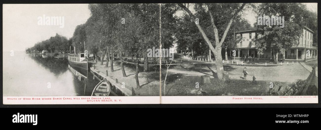 Mund aus Holz Fluss, wo Barge Canal wird Oneida Lake, Sylvan Beach, New York, eingeben Stockfoto