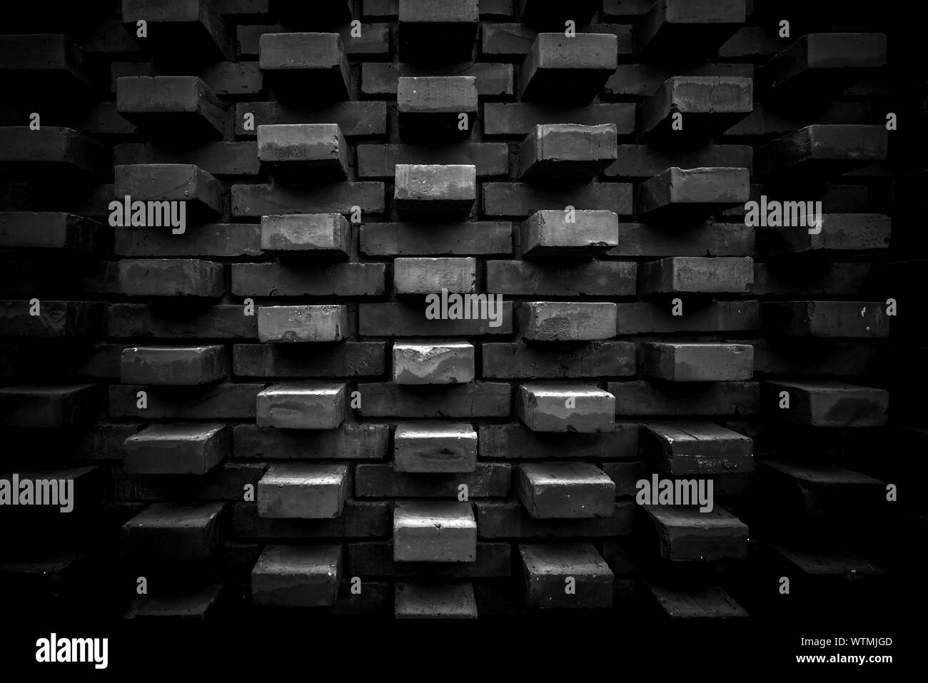 Schwarze Wand, Mauerwerk Hintergrund für Design Stockfoto