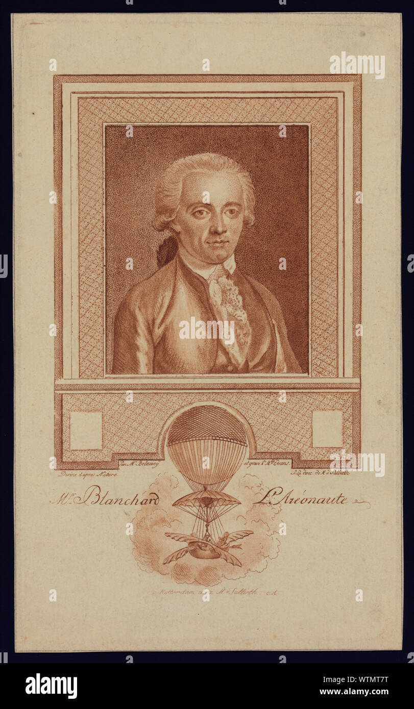 Herr Blanchard, lʹaréonaute; mit Kopf und Schultern im Porträt der Französischen ballonfahrer Jean-Pierre Blanchard. Enthält Bild von Blanchard's Ballon demonstriert seine Experimente mit Ballon Navigation.; Stockfoto