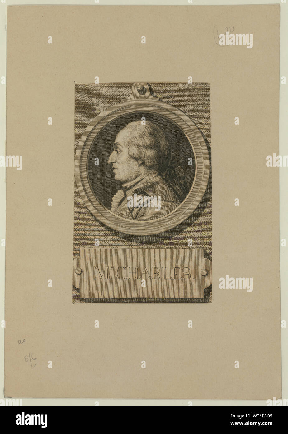 Herr Charles; Kopf und Schultern Profil Portrait von Französische Ballonfahrer J.A.C. Charles, der der erste Flug in einem Wasserstoff Ballon, Dez. 1, 1783; Stockfoto