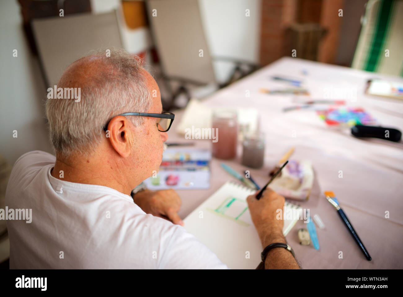 Ältere Menschen Malerei Aquarell. Stockfoto