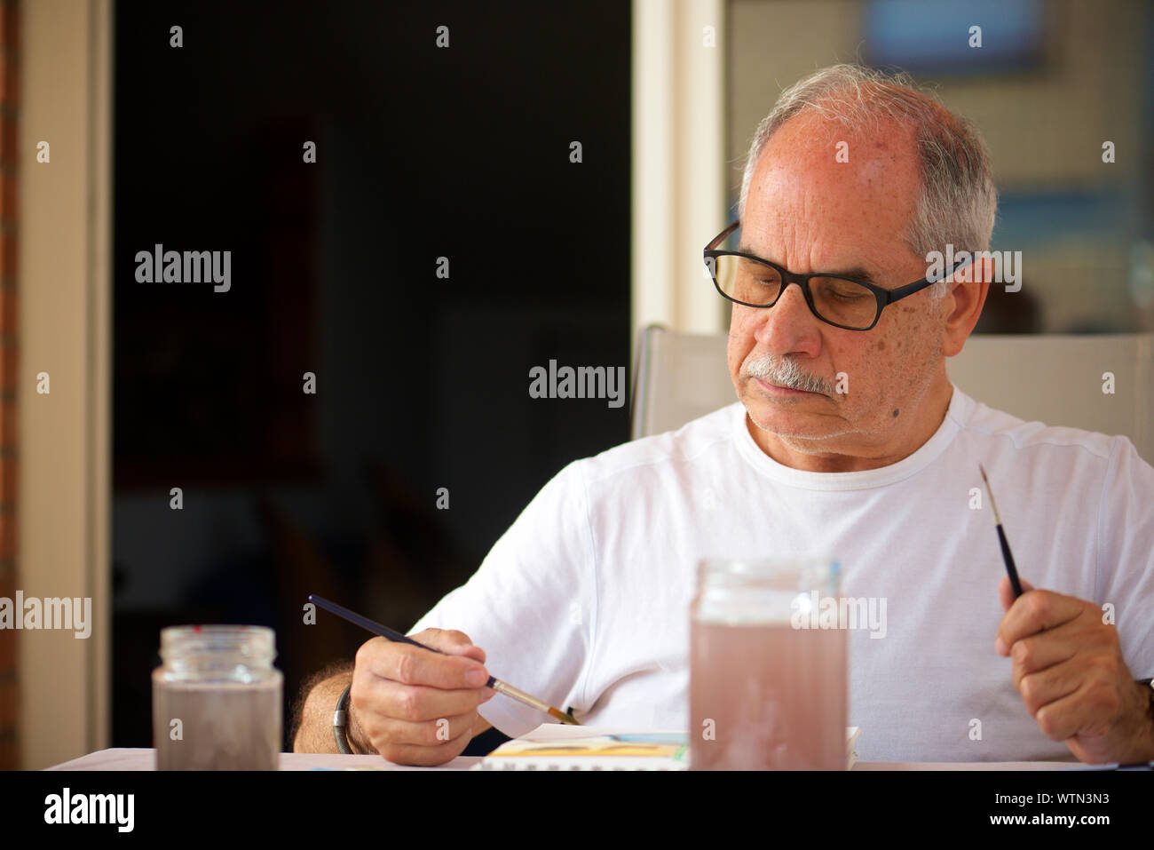 Ältere Menschen Malerei Aquarell. Stockfoto