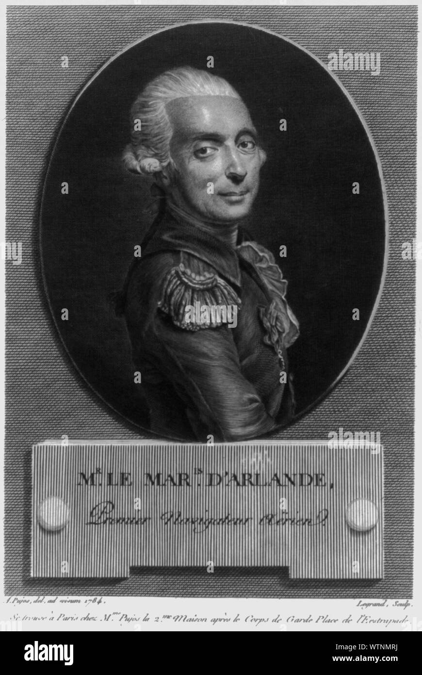 Herr le Maris. dʹArlande, Premier navigateur aërien; Brustbild des Französischen ballonfahrer Marquis Francois Laurent d'Arlande in Uniform.; Stockfoto