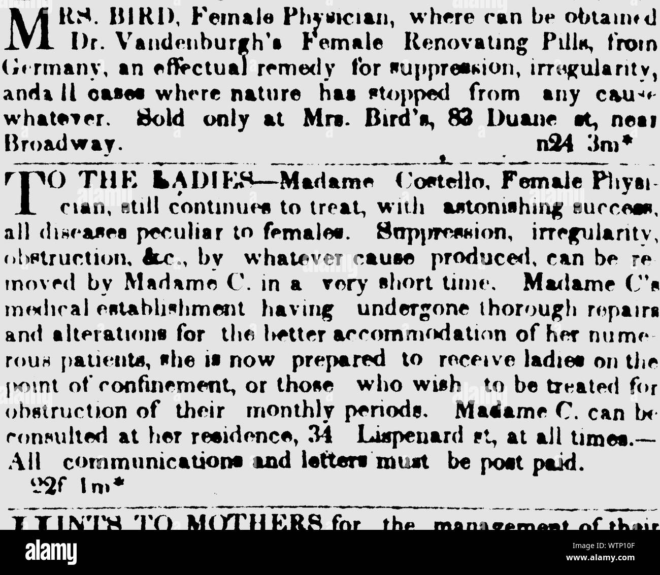 Frau Vogel, Frau Arzt für die Damen-- Madame Costello. Stockfoto