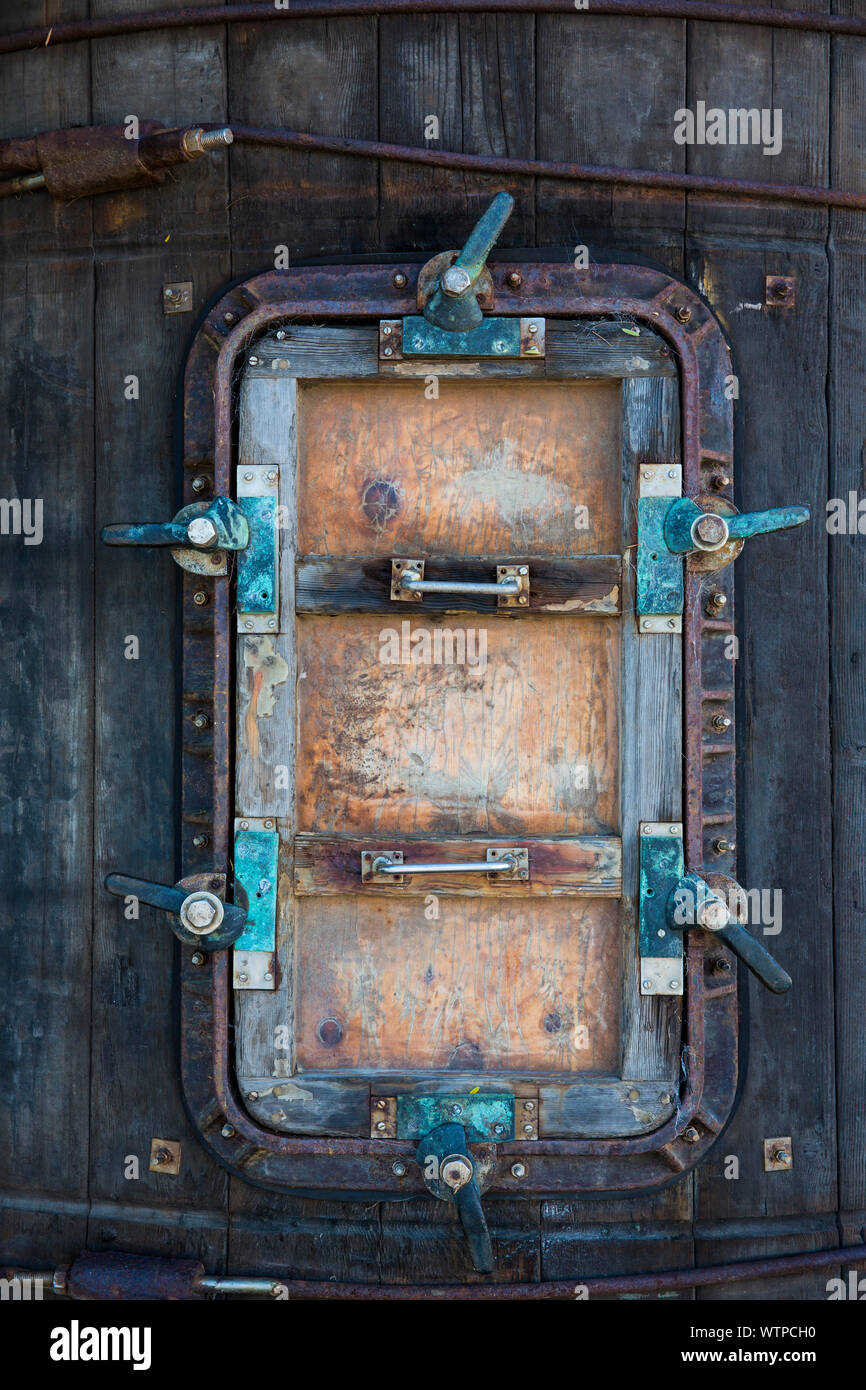 Ausblick Um die Steampunk Straßen der Küstenstadt Oamaru, North Otago, Neuseeland. Stockfoto