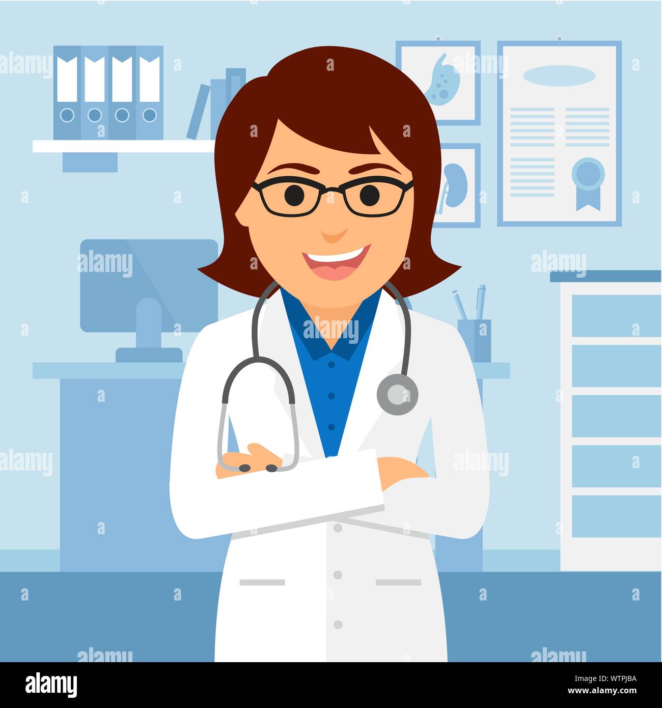 Medical Office. Ärztin stehen. Vector Illustration Stock Vektor