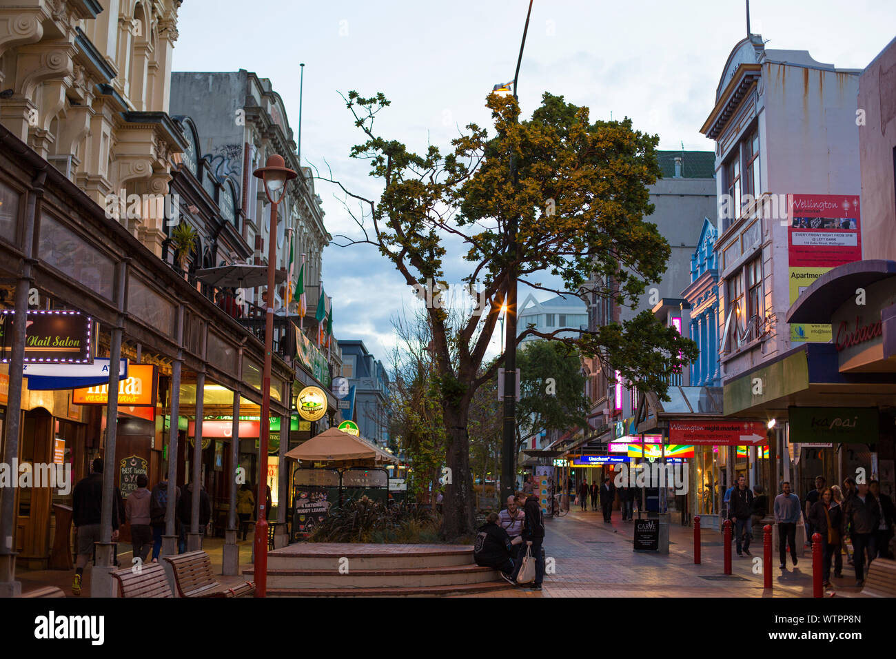 Die Innenstadt von Cuba Street, Wellington, Neuseeland. Stockfoto