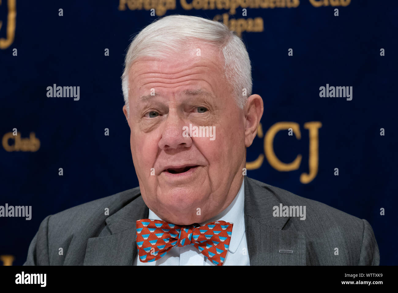 Tokio, Japan. 12 Sep, 2019. Investor Jim Rogers nimmt an einer Pressekonferenz in der ausländischen Korrespondenten "Club für Japan in Tokio. Jim Rogers spricht über seine Ansichten der japanischen Wirtschaft und die Risiken, die das Land vor. Credit: SOPA Images Limited/Alamy leben Nachrichten Stockfoto