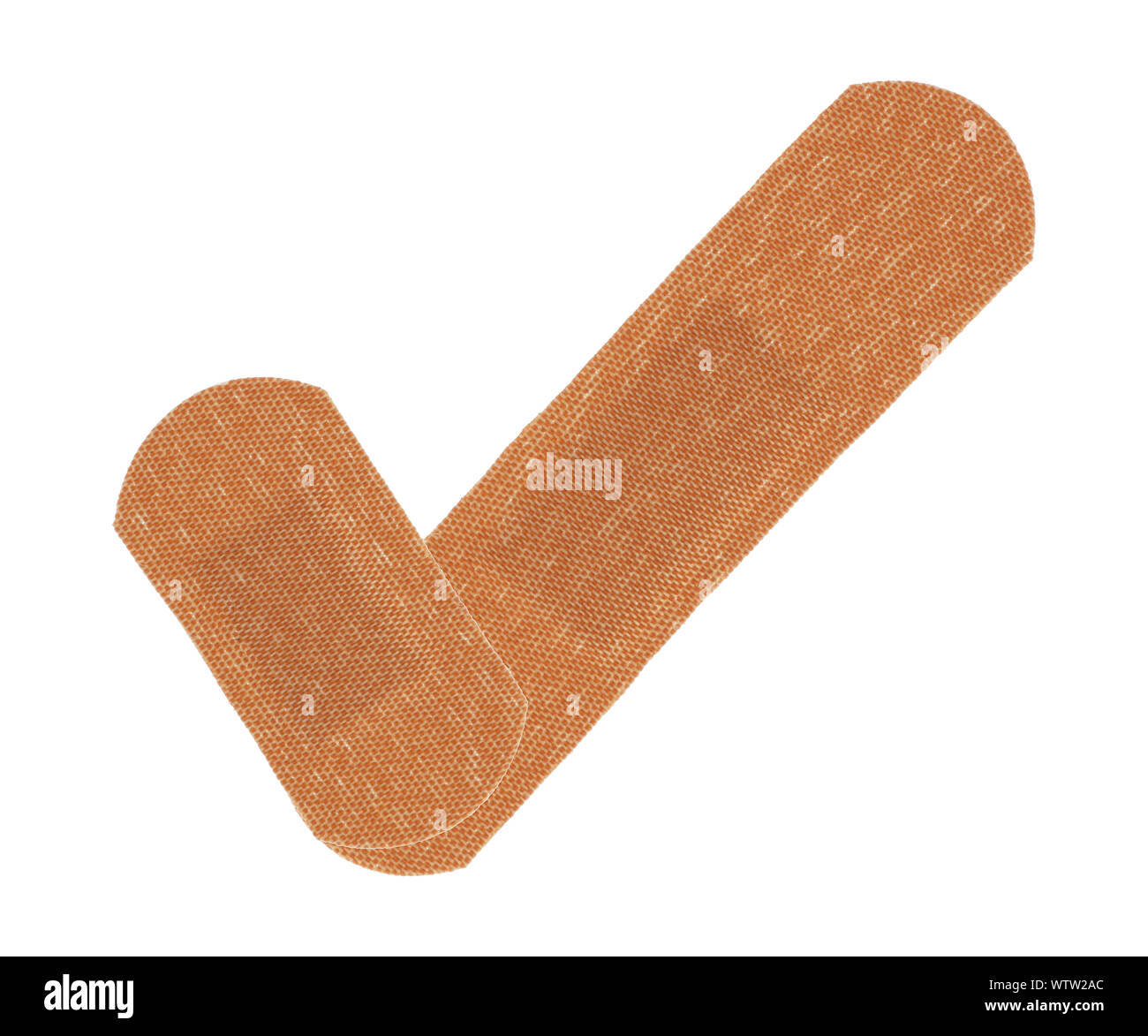 Prüfen Sie mit einem Häkchen markieren medizinische Pflaster auf Weiß mit Freistellungspfad isoliert Stockfoto