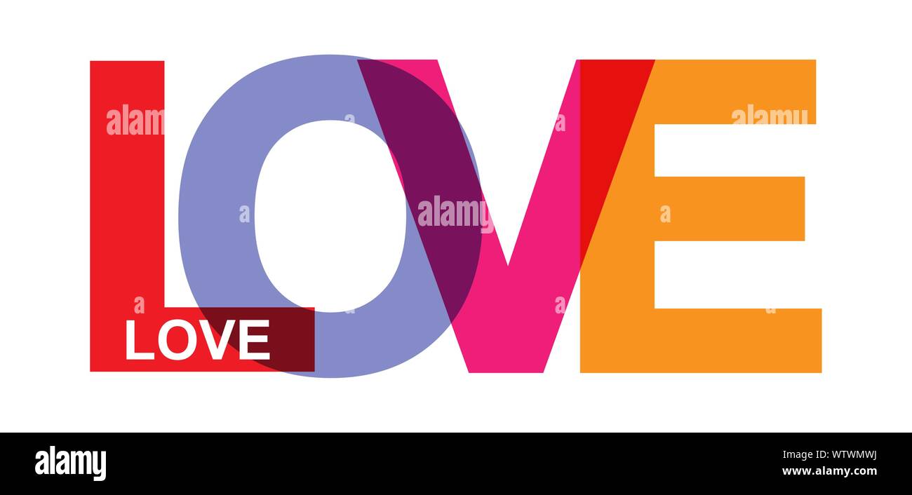 Liebe. Bunte Banner der farbigen Buchstaben. Flache Bauform. Stock Vektor